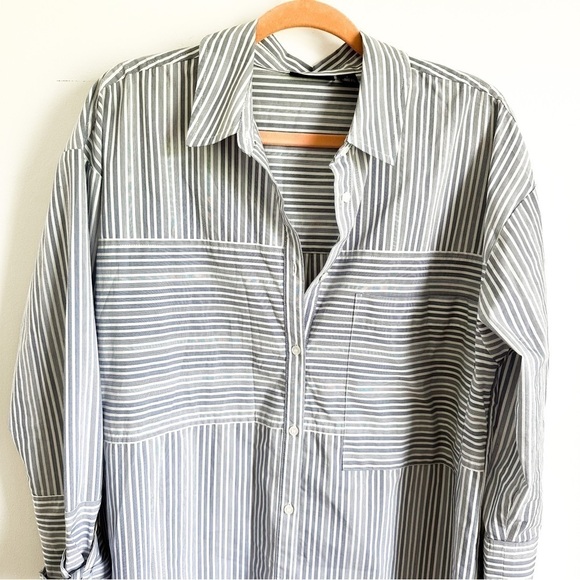 Halogen Blue White Stripe Button Down Tunic Shirt Dress sz 1 - Picture 7 of 12